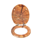 Abattant WC à fermeture douce en MDF antibactérien, motif coupe de bois veinée, fixation inox, démontage facile