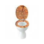Abattant WC à fermeture douce en MDF antibactérien, motif coupe de bois veinée, fixation inox, démontage facile