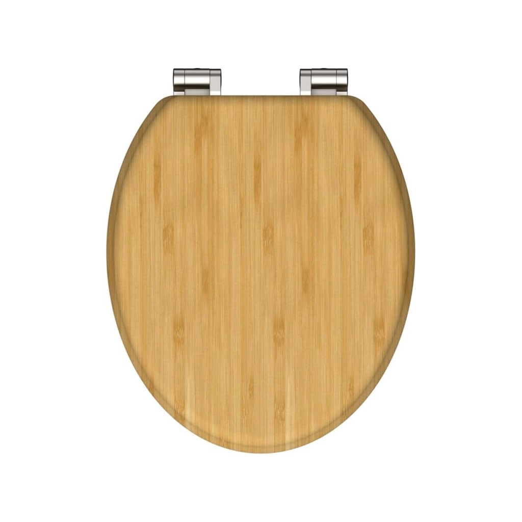 Abattant WC à fermeture douce en MDF antibactérien, motif bambou, fixation inox, démontage facile