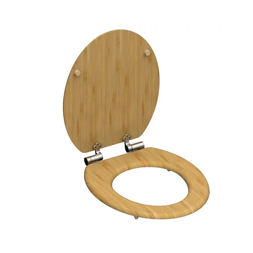 Abattant WC à fermeture douce en MDF antibactérien, motif bambou, fixation inox, démontage facile