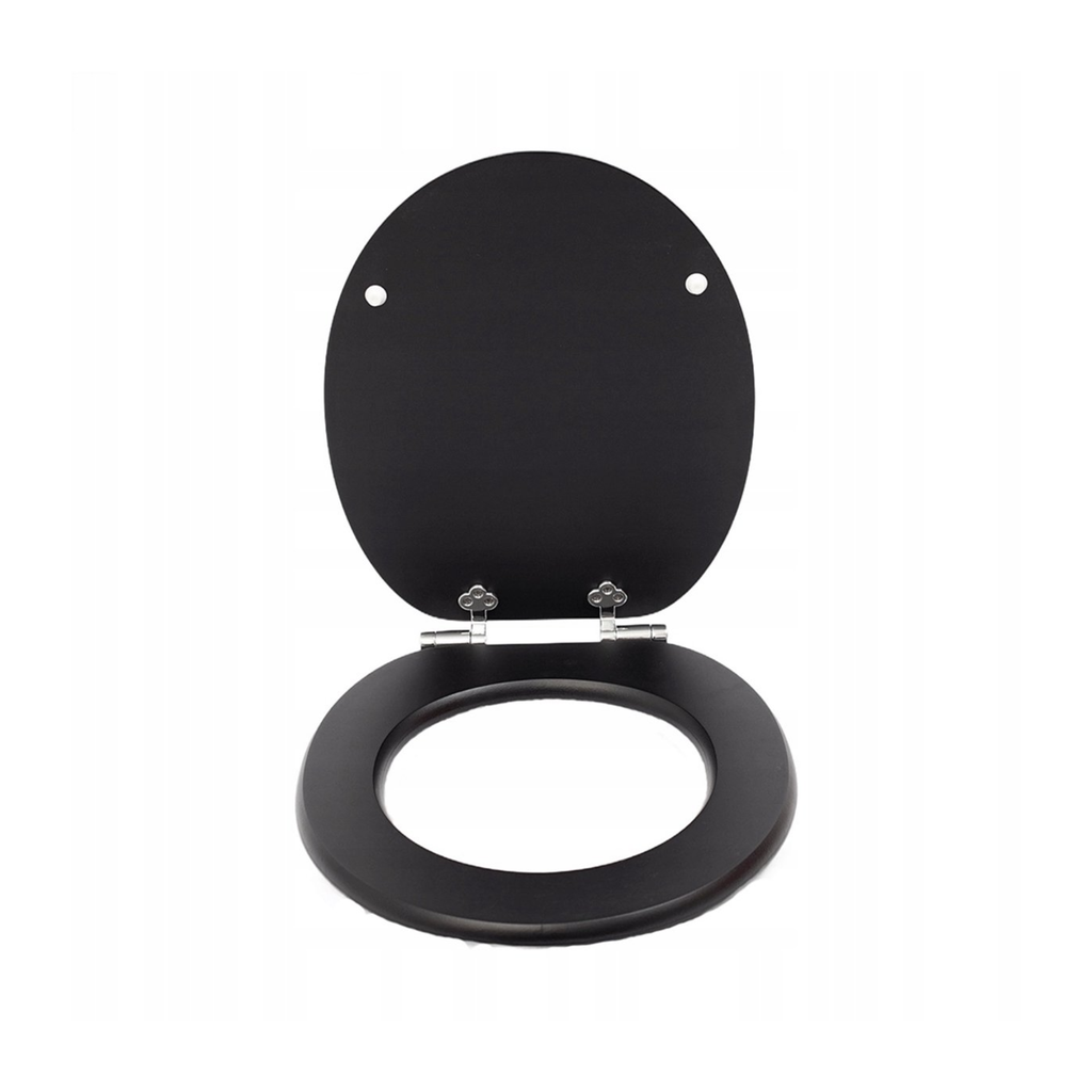 Abattant WC à fermeture douce en MDF antibactérien, noir mat, fixation inox, démontage facile