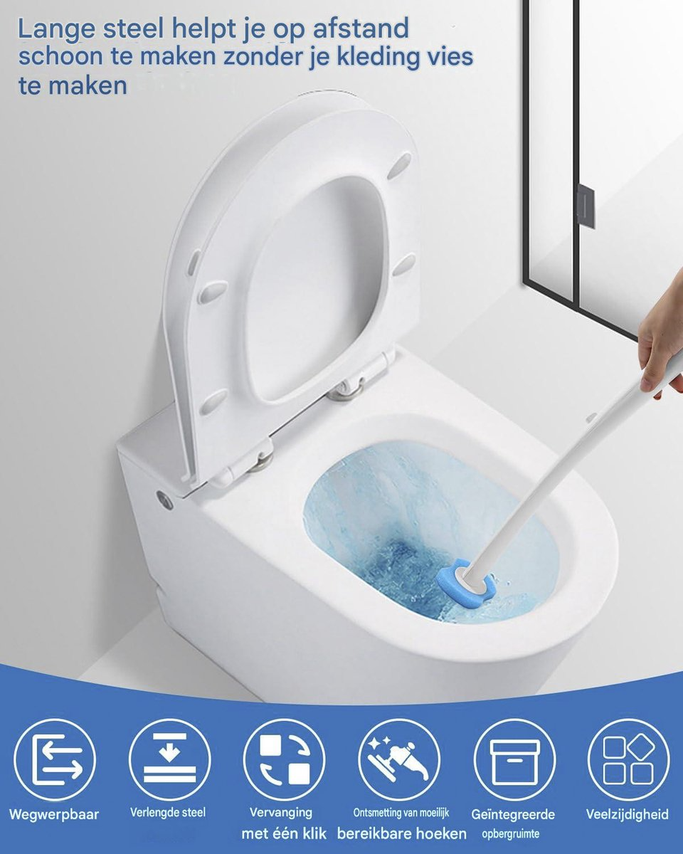 Brosse WC jetable avec 16 têtes remplaçables, fixation murale, hygiénique et pratique