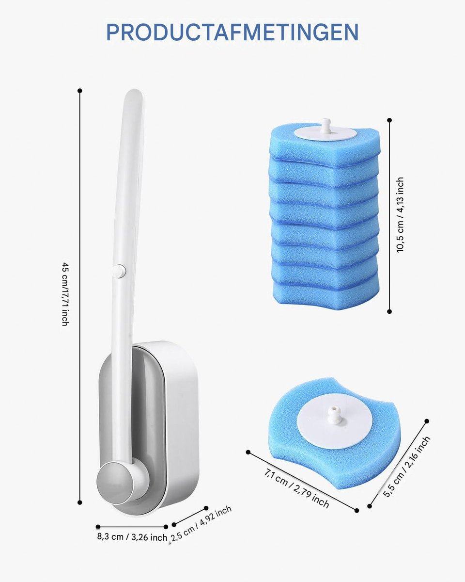 Brosse WC jetable avec 16 têtes remplaçables, fixation murale, hygiénique et pratique