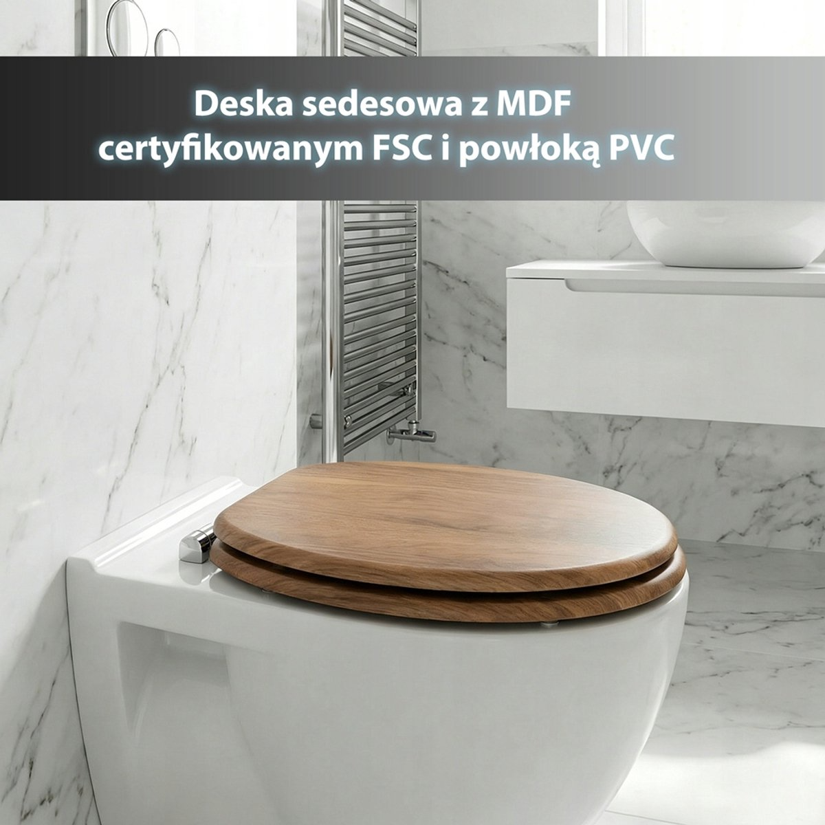 Abattant WC à fermeture douce en MDF antibactérien, motif bois de forêt, fixation inox, démontage facile