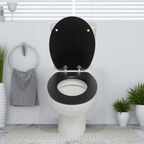 Abattant WC à fermeture douce en MDF antibactérien, noir mat, fixation inox, démontage facile