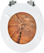 Abattant WC à fermeture douce en MDF antibactérien, motif coupe de bois veinée, fixation inox, démontage facile