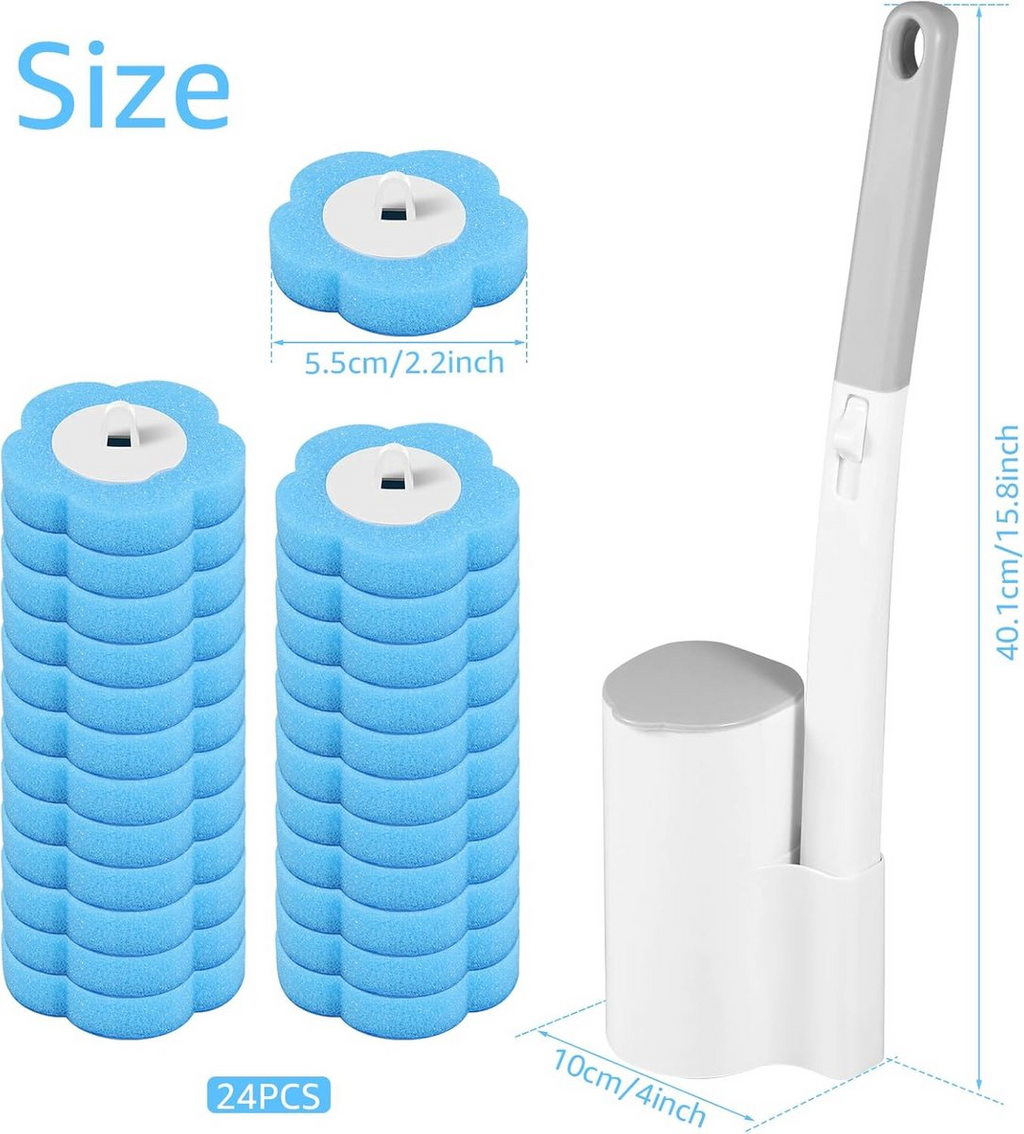 Brosse WC avec 24 têtes remplaçables, nettoyage 360° et station de rangement