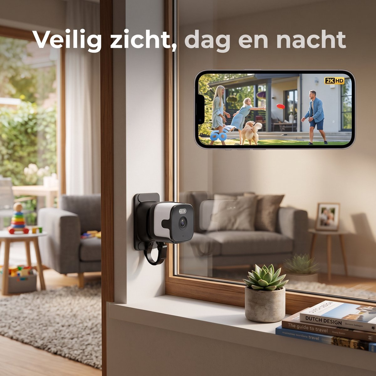 Caméra de surveillance 2K 3MP grand angle 108°, zoom 3x, vision nocturne couleur, WiFi double bande, détection IA, installation sans perçage