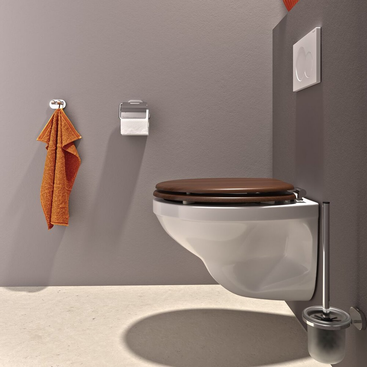 Abattant WC à fermeture douce en MDF effet noyer