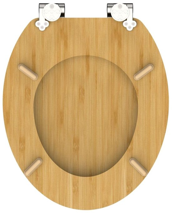 Abattant WC à fermeture douce en MDF antibactérien, motif bambou, fixation inox, démontage facile